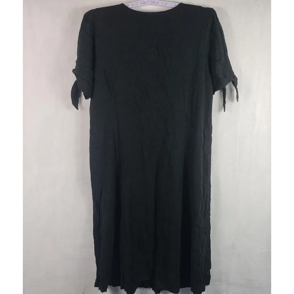 Susan Graver Pure Dress Womens Petite Large Black Linen Blend Tie Sleeve Midi - Picture 3 of 11